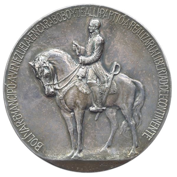 Venezuela (struck at the Philadelphia Mint), large silver medal, 1921, Simon Bolivar / Battle of Car