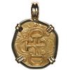 Image 1 : Seville, Spain, gold cob 2 escudos, Philip III, assayer D, mounted cross-side out in 18K gold bezel 