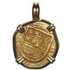 Image 2 : Seville, Spain, gold cob 2 escudos, Philip III, assayer D, mounted cross-side out in 18K gold bezel 