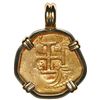 Image 1 : Seville, Spain, gold cob 2 escudos, Philip III, assayer not visible, mounted cross-side out in 18K g