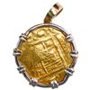 Image 2 : Seville, Spain, gold cob 8 escudos, Philip IV, assayer R, mounted cross-side out in 14K white gold b