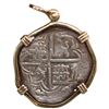 Image 1 : Potosi, Bolivia, cob 8 reales, Philip III, assayer R (curved leg), mounted cross-side out in 14K gol