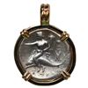 Image 1 : Calabria, Taras, AR didrachm, 272-240 BC, "boy on dolphin," mounted in 14K gold bezel with fixed bai