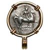 Image 2 : Calabria, Taras, AR didrachm, 272-240 BC, "boy on dolphin," mounted in 14K gold bezel with fixed bai