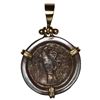 Image 2 : Euboia, Chalkis, AR drachm, 390-294 BC, mounted head-side out in silver bezel with 14k gold prongs a