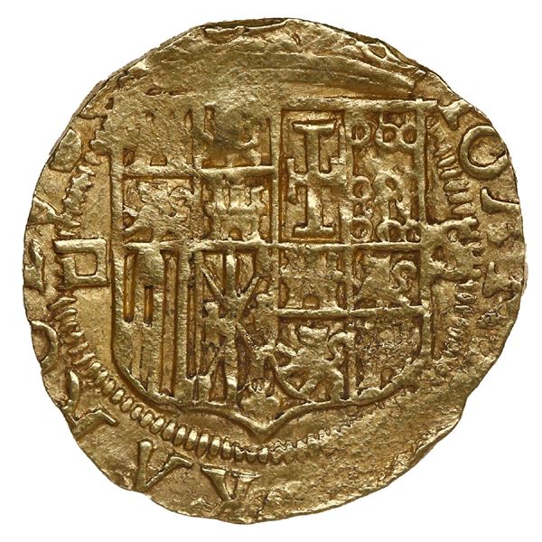 Seville, Spain, gold 1 escudo, Charles-Joanna, assayer Gothic D to left, mintmark S to right.