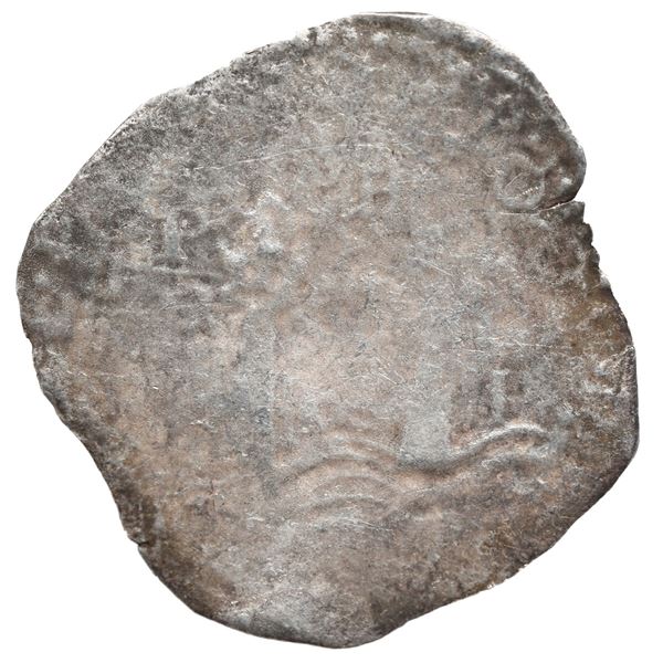 Potosi, Bolivia, cob 8 reales, Philip IV, assayer E (1652-3), with 1-PH-6 at top.