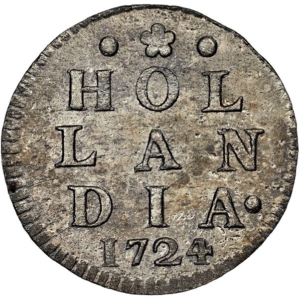 Holland, United Netherlands, 2 stuivers, 1724, NGC UNC details / saltwater damage / Akerendam (Shipw