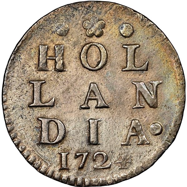 Holland, United Netherlands, 2 stuivers, 1724, NGC UNC details / saltwater damage / Akerendam (Shipw