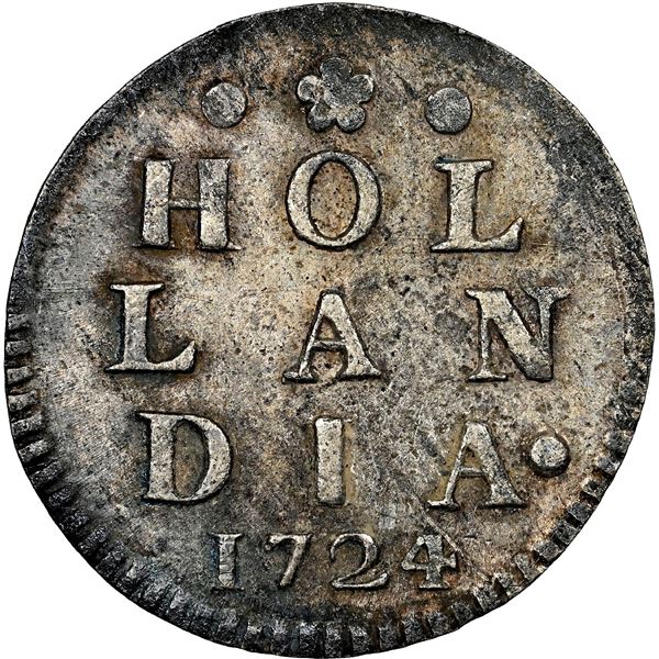 Holland, United Netherlands, 2 stuivers, 1724, NGC UNC details / saltwater damage / Akerendam (Shipw