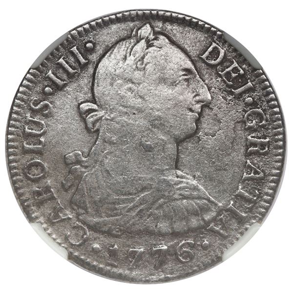 Mexico City, Mexico, bust 2 reales, Charles III, 1776 FM, NGC genuine / El Cazador Shipwreck Label.