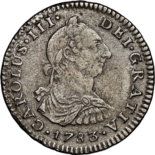 Mexico City, Mexico, bust 1 real, Charles III, 1783 FF, NGC AU details / saltwater damage / El Cazad