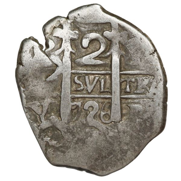 Potosi, Bolivia, cob 2 reales, 1726 Y, (Louis I).