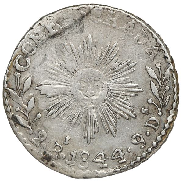 Cordoba, Argentina, 2 reales, 1844, CONFEDERADA, dot under rosette.