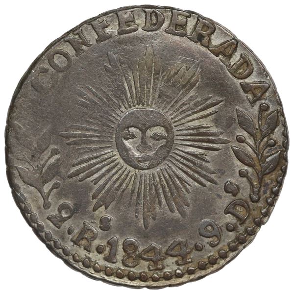 Cordoba, Argentina, 2 reales, 1844, CONFEDERADA variety, dot under rosette.