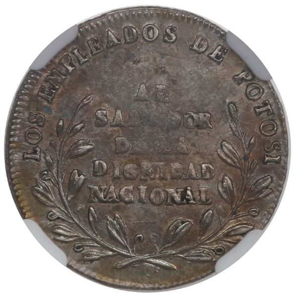Potosi, Bolivia, 1 sol monetary medal, 1854, seated BOLIVIA / national dignity, NGC MS 63 ("top pop"