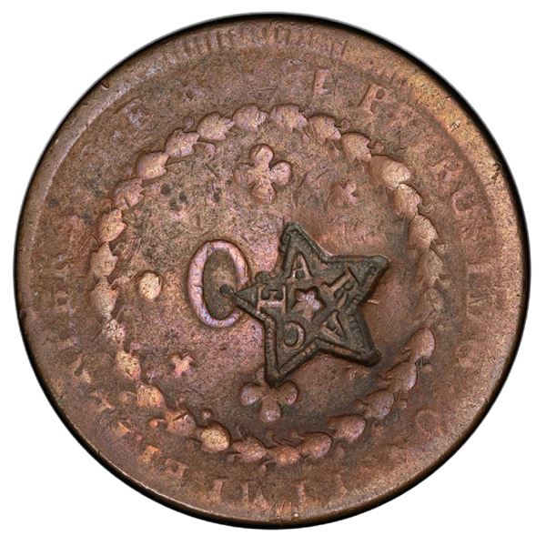 Ceara, Brazil, 20 reis, star countermark (1833-34) on a copper 40 reis, date not visible (1823-31), 