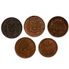 Image 2 : Lot of five Montreal, Canada, copper 1 sou / half penny tokens: two City Bank "habitant" tokens, 183