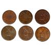 Image 1 : Lot of six Montreal, Canada, copper tokens: one half penny, 1830, James Duncan & Co, ex-Oppenheim; o