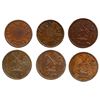 Image 1 : Lot of six Montreal, Canada, copper tokens: one half penny, 1830, James Duncan & Co, ex-Oppenheim; o