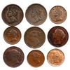 Image 1 : Lot of nine Province of Nova Scotia copper tokens: 1 penny, William IV, 1824 (two); 1 penny, Victori