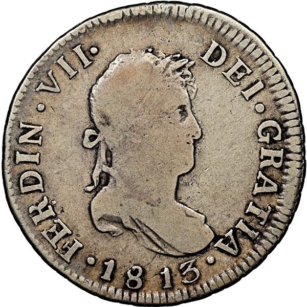 Santiago, Chile, bust 2 reales, Ferdinand VII, 1813 FJ, NGC VG 10.