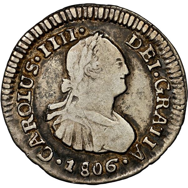 Santiago, Chile, bust 1 real, Charles IV, 1806 FJ, NGC VF 20.