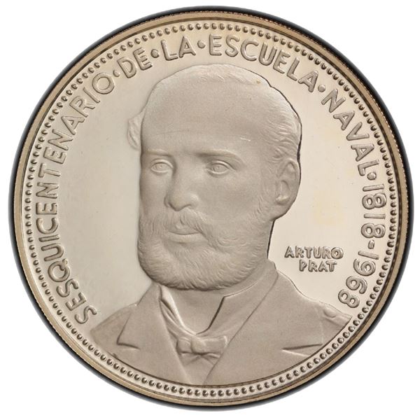 Santiago, Chile, proof 5 pesos, 1968, Arturo Prat / 150th anniversary of the Naval Academy, PCGS PR6