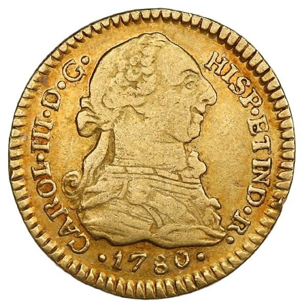Popayan, Colombia, gold bust 1 escudo, Charles III, 1780 SF.