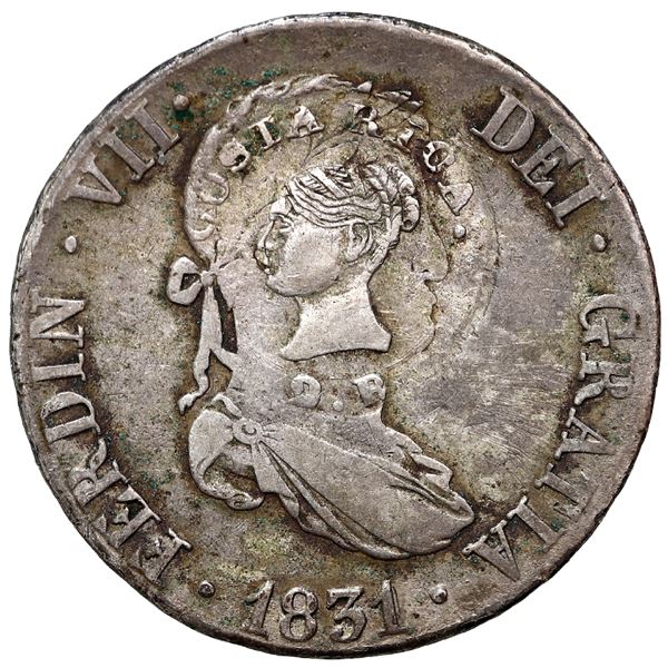 Costa Rica, 2 reales, female head / ceiba tree counterstamp (Type III, 1845) on a Madrid, Spain, bus