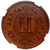 Image 2 : San Jose, Costa Rica, copper 2 centavos token, late 1800s, Juan Hernandez (Hacienda del Patalillo), 