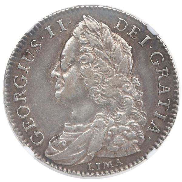 Great Britain (London Mint), half crown, George II, 1745, with LIMA below bust, NGC XF details / sur