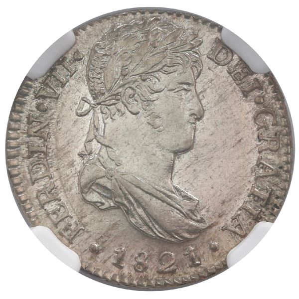 Guatemala, bust 1 real, Ferdinand VII, 1821 M, NGC MS 62.