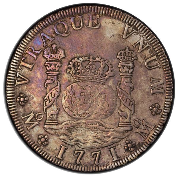 Mexico City, Mexico, pillar 8 reales, Charles III, 1771 FM, PCGS XF detail / repaired.