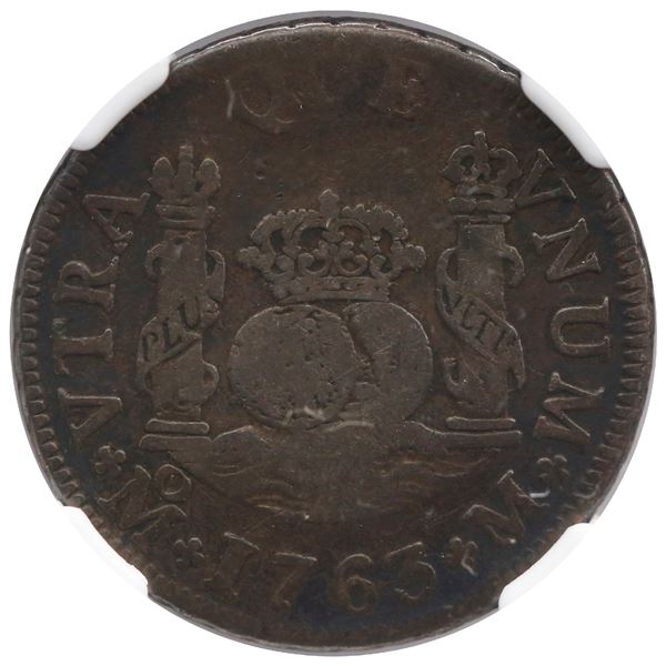 Mexico City, Mexico, pillar 2 reales, Charles III, 1763 M, NGC VF 25.