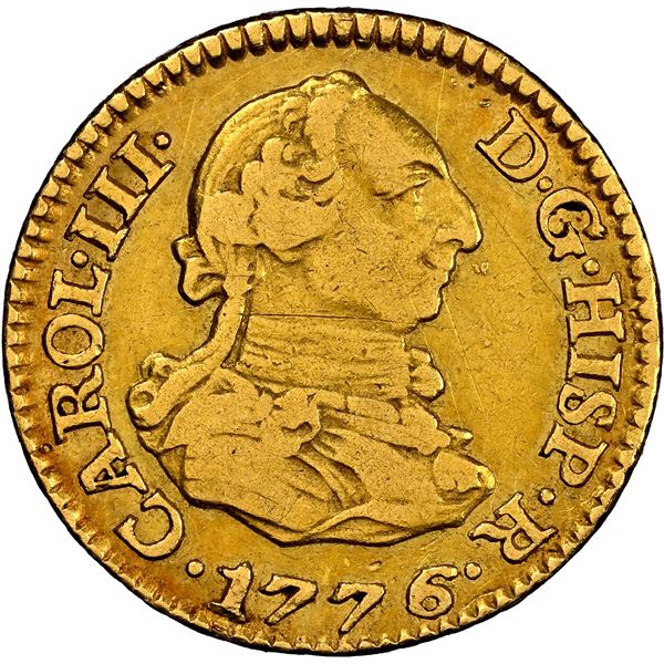 Madrid, Spain, gold bust 1/2 escudo, Charles III, 1776 PJ, NGC XF details / scratches.