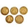 Image 1 : Lot of five gold bust 1E (three Madrid and one Seville, Spain, plus one Popayan, Colombia), Charles 