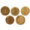 Image 2 : Lot of five gold bust 1E (three Madrid and one Seville, Spain, plus one Popayan, Colombia), Charles 