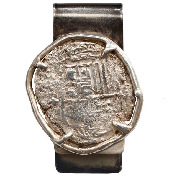 Potosi, Bolivia, cob 8 reales, Philip III, assayer not visible, Grade 3, ex-Atocha (1622), mounted s