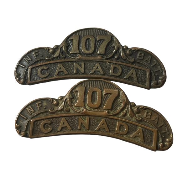 WW1 CEF 107th Battalion Winnipeg Shoulder Title Badge Pair