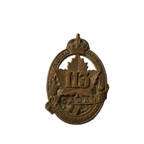 WW1 CEF 113th Battalion Lethbridge Highlanders Cap Badge