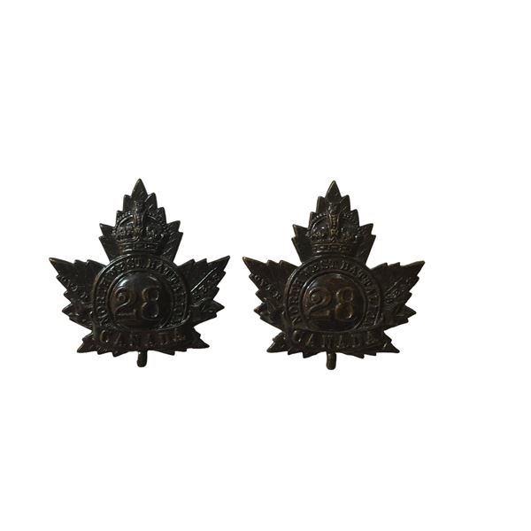 WW1 CEF 28th Battalion Collar Badge Pair