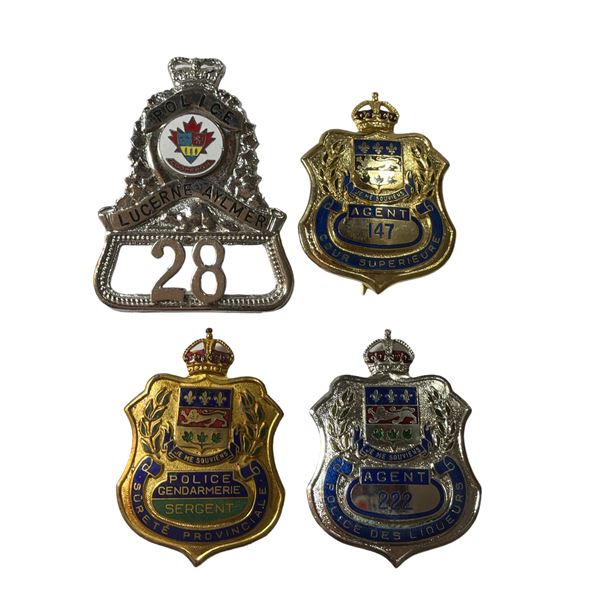 Lot of 4 Quebec Police Badges