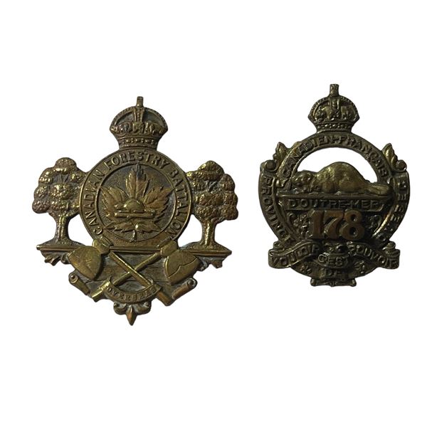 WW1 CEF Canadian Forestry Battalion Cap Badge & 178th battalion Collar