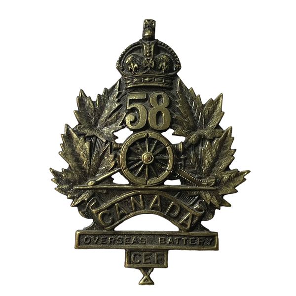 WW1 CEF 58th Overseas Field Battery Cap Badge