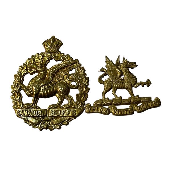 WW1 CEF 198th Battalion Canadian Buffs Badge & Pre WW1 47th Frontenac Regiment Collar Lot