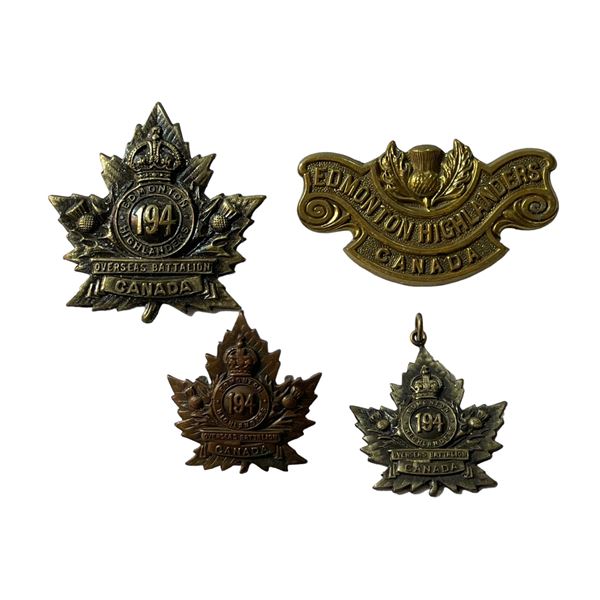 WW1 CEF 194th Edmonton Highlanders Badge Lot