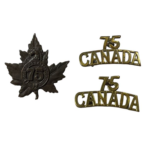 WW1 CEF 75th Battalion Cap & Shoulder Title Badge Lot