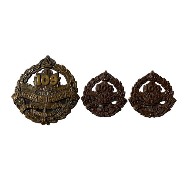 WW1 CEF 109th Battalion Cap and Collar Badge Lot