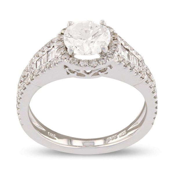 1.02 ctw Round Cut CENTER Diamond 14K White Gold Ring (1.65 ctw Diamonds)